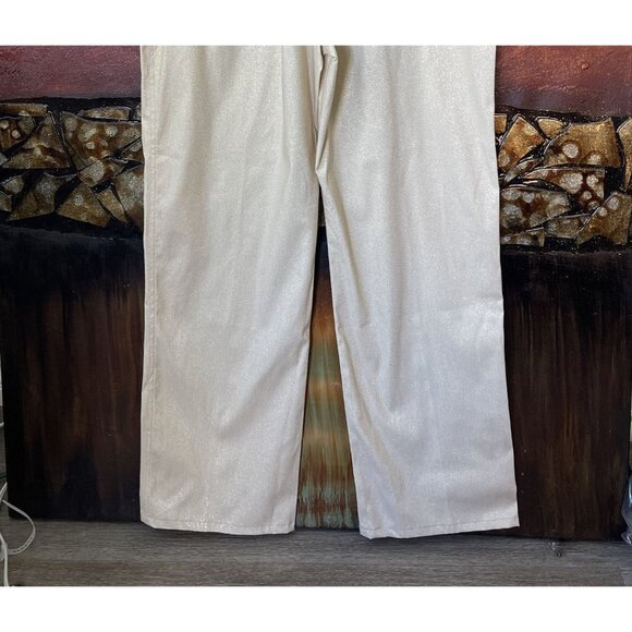 St. John Sport Wide Leg Pants Size 12 NWT Dog Show Twill Metallic Gold Ivory - Picture 6 of 10